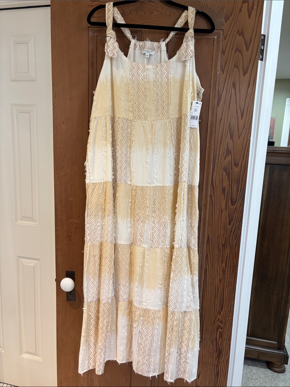 NWT Liverpool Los Angeles Cream & Tan Dress with Geometric Design Size Large